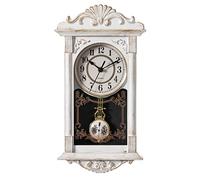 Clockswise Quickway Imports Reloj de Pared con péndulo de plástico con Aspecto de Madera para el Abuelo Vintage, para Sala de Estar, Cocina o Comedor, Color Blanco