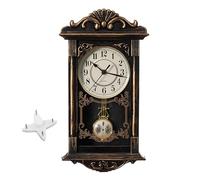 Clockswise Reloj de Pared Estilo Abuelo Vintage con péndulo de plástico Efecto Madera, Funciona con Pilas, para decoración del hogar, Sala de Estar, Oficina, Cocina o Comedor, Color Negro con un