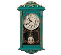 Clockswise Reloj de Pared Estilo Abuelo Vintage con péndulo de plástico Efecto Madera, Funciona con Pilas, para decoración del hogar, Sala de Estar, Oficina en casa, Cocina o Comedor, Color Verde con