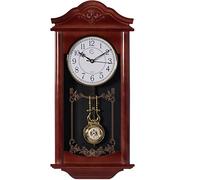 Clockswise Vintage Grandfather Wood - Looking Plastic Antique Pendulum Wall Clock for Living Room Decor, Kitchen, Office, Or Dining Room, Silent Wall Mount Battery-Operated, Large Brown