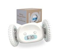 CLOCKY Reloj Despertador Potente Ruidoso Sonido Muy Fuerte para Dormilones Sordos Sueño Profundo Adultos Niños Dormitorio Despertador Digital Inteligente con Ruedas Se Mueve, Regalo Divertido (Blanco)