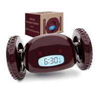 CLOCKY Reloj Despertador Potente Ruidoso Sonido Muy Fuerte para Dormilones Sordos Sueño Profundo Adultos Niños Dormitorio, Despertador Digital Inteligente con Ruedas Se Mueve, Regalo Divertido (Vino)