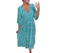 Clode Women Floral Print Midi Dress Summer V Neck Short Sleeve Casual Loose Fit Beach Boho Dresses Z-25