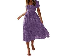 Clode Women Summer Floral Dress Short Sleeve Square Neck Dresses Print Loose Fit Casual Elegant Dress for Holiday Mothers Day Clothes C-298