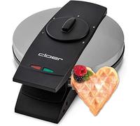 Cloer 1639SR Gofrera, tamaño de gofre 15.5 cm Ø, revestimiento antiadherente doble, resistente al azúcar, 930 vatios, luz para hornear, práctica función de soporte, carcasa de acero inoxidable