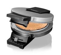 Cloer 285 Gofrera para gofres heladoss, 800 vatios, Área de horneado 15 cm, Placas para hornear pesadas, nivel de tostado infinitamente seleccionable, señal acústica y lámparas piloto, cromado