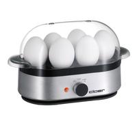 Cloer 6099 Cocedor de huevos eléctrico con señal acústica, 400 vatios, para 6 huevos, 2 insertos para huevos escalfados, carcasa de aluminio