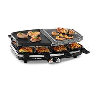 Cloer 6435 Raclette con piedra natural y aluminio, 1200 vatios, 8 sartenes raclette con revestimiento antiadherente