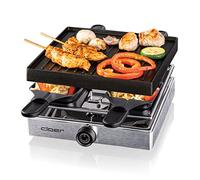 Cloer 6454 Raclette gril avec plaque en aluminium moulé sous pression, 4 poêlons à raclette antiadhésifs, spatule en plastique, emplacement de stationnement non chauffé, 750 vatios, aluminium