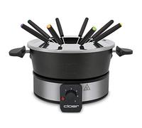 Cloer 6679 Fondue para 8 personas, olla de aluminio revestida, protector contra salpicaduras extraíble, 8 tenedores para fondue de diferentes colores, 1.5 l, 1000 vatios, plateado y negro