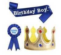 Clofiak Accesorio de broche de botón para sombrero de cumpleaños, juego de fiesta de corona de rey de cumpleaños, accesorios de fotos para decoración de fiesta temática de niños