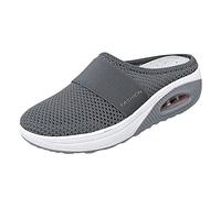 Clogs - Zapatillas de mujer con plataforma para el tiempo libre, zapatillas de malla, transpirables, para jardín, antideslizantes, para caminar o para la salud, gris oscuro, 37 EU