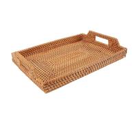 Cloimei Bandeja de Mimbre Natural para Servir, Cesta Rectangular de ratán Tejida a Mano con Asas, Multiusos, Ligera, Duradera para Desayuno, Aperitivos, Mesa de café, Comedor, Deco