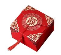 Cloimei Caja de dulces de boda china Contenedor de dulces de papel hecho a mano tradicional Caja de regalo elegante para favores de fiesta Celebración de aniversario Rojo 6.5x6.5x4 (Tipo 3 Pequeña