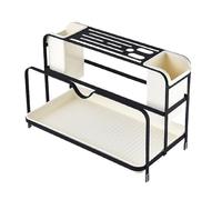 Cloimei Chopsticks Draining Rack Multifunctional Kitchen Counter Utensil Holder Organizer with Drain Tray Sturdy Carbon Steel and PP Construction for Home Restaurant Use 13.62 x 7. (Negra)