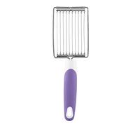 Cloimei Cortador de fiambre de acero inoxidable, herramienta de cocina con cuchillas dentadas para rebanar queso, jamón, tomate, huevo cocido, sushi, mango ergonómico, agarre antid (Púrpura)