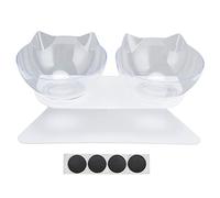 Cloimei Cuencos Dobles para Gatos Cuencos elevados con inclinación de 15 Grados para Comida para Mascotas con Soporte para el Cuello para Gatos y Perros pequeños Platos de alimenta (Base Blanca +