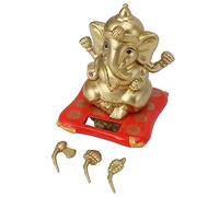 Cloimei Estatua de Ganesha con energía Solar, ídolo del Dios Elefante, Figura de deidad hindú para el salpicadero del Coche, decoración del hogar y la Oficina, Amuleto de Buena Sue (Oro)