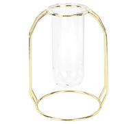 Cloimei Florero de Vidrio hidropónico, Maceta Transparente con Soporte de Metal, decoración Moderna del hogar para Plantas de Interior, decoración de Mesa, Oro Rosa, 4,3x6,1 pulgad (Oro)