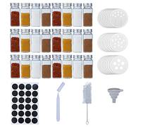 Cloimei Juego de 24 tarros Cuadrados de Vidrio de Primera Calidad con Tapas herméticas, recipientes Transparentes de 4 onzas, Incluye Tapas agitadoras, Etiquetas, Embudo, Marcador