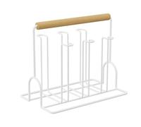 Cloimei Premium Glass Drying Rack with Wooden Handle Space Saving Cup Draining Stand for Kitchen Countertop Coffee Table Iron Frame 24 x 15 x 19cm (Blanca)