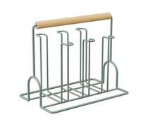 Cloimei Premium Glass Drying Rack with Wooden Handle Space Saving Cup Draining Stand for Kitchen Countertop Coffee Table Iron Frame 24 x 15 x 19cm (Verde)