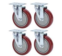 Cloimei Ruedas giratorias de 360 grados de alta resistencia, universales, de caucho PU, para muebles, carros de compra, bancos de trabajo y uso industrial. Color rojo. Juego de 4 (5 pulgadas)