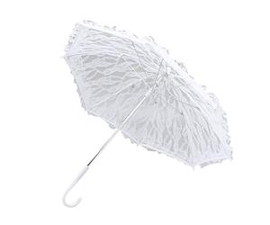Cloimei Sombrilla de encaje blanco vintage Paraguas elegante accesorio de boda nupcial con mango en J para fotografía de bodas Decoración de fiesta Marco de acero Cubierta de encaj