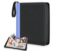 CLOKORIA Álbum para Cartas Coleccionables,Álbum para Cartas de 4 Bolsillos, 55 Páginas Pueden Contener 440 Tarjetas,Carpeta de Tarjetas de PU Impermeable (Costuras azules y negras, 440 Bolsillos)