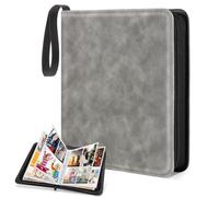 CLOKORIA Álbum para Cartas Coleccionables,Álbum para Cartas de 4 Bolsillos, 55 Páginas Pueden Contener 440 Tarjetas,Carpeta de Tarjetas de PU Impermeable (Gris, 440 Bolsillos)