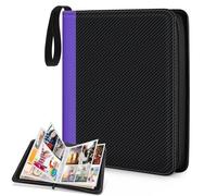 CLOKORIA Álbum para Cartas Coleccionables,Álbum para Cartas de 4 Bolsillos,55 Páginas Pueden Contener 440 Tarjetas,Carpeta de Tarjetas de PU Impermeable(Costuras moradas y Negras, 440 Bolsillos)