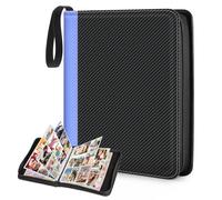 CLOKORIA Álbum para Cartas Coleccionables,Álbum para Cartas de 9 Bolsillos,50 Páginas Pueden Contener 900 Tarjetas,Carpeta de Tarjetas de PU Impermeable (Costuras azules y negras, 900 Bolsillos)