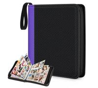 CLOKORIA Álbum para Cartas Coleccionables,Álbum para Cartas de 9 Bolsillos,50 Páginas Pueden Contener 900 Tarjetas,Carpeta de Tarjetas de PU Impermeable(Costuras moradas y negras, 900 Bolsillos)