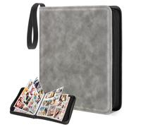CLOKORIA Álbum para Cartas Coleccionables,Álbum para Cartas de 9 Bolsillos,50 Páginas Pueden Contener 900 Tarjetas,Carpeta de Tarjetas de PU Impermeable (Gris, 900 Bolsillos)