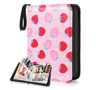 CLOKORIA Álbum para Cartas Coleccionables para regalos de niñas,Álbum para Cartas de 4 Bolsillos, 55 Páginas Pueden Contener 440 Tarjetas,Carpeta de Tarjetas de PU Impermeable (Durazno fresa)