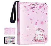CLOKORIA Álbum para Cartas Coleccionables para regalos de niñas,Álbum para Cartas de 4 Bolsillos, 55 Páginas Pueden Contener 440 Tarjetas,Carpeta de Tarjetas de PU Impermeable(Gato)