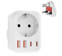 Clomnpe Adaptador Enchufe UK, 5 en 1 Adaptador Enchufe Europeo a UK con 2USB+2USB C, Carga para iPhone, Teléfonos y Computadoras, Tipo G Plug para Irlanda/Escocia/Maldivas/Dubai/Qatar
