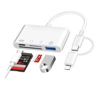 Clomnpe Lector Tarjetas SD iPhone USB C, 4 en 2 Lector de Tarjetas SD para iPhone iPad con SD, Micro SD, USB3.0, USB C puerto, Carga simultánea, Plug and Play, Cable para Pasar Fotos De Cámara a Movil
