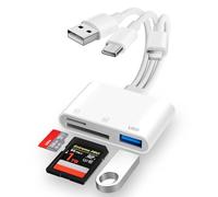 Clomnpe Lector Tarjetas SD para iPhone/USB-C/USB-A, [Certificado Apple MFi] Lector de Tarjetas SD con SD/Micro SD/TF/USB Puerto, Compatible con Teléfonos, Computadoras Portátiles, PC y Cámaras