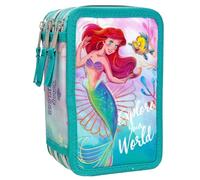 Clondo 3D Plumier Escolar Triple 44 Piezas - para Ariel La Sirenita Fan - Estuche 3 Cremalleras con Lápices, Rotuladores y Accesorios - Idea Regalo Niña - Gadget Oficial