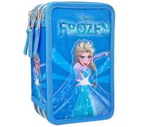 Clondo 3D Plumier Escolar Triple 44 Piezas - para Frozen Fan - Estuche 3 Cremalleras Azul con Lápices, Rotuladores y Accesorios - Idea Regalo Niña - Gadget Oficial con Elsa