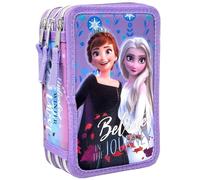 Clondo 3D Plumier Escolar Triple 44 Piezas - para Frozen Fan - Estuche 3 Cremalleras Lila con Lápices, Rotuladores y Accesorios - Idea Regalo Niña - Gadget Oficial