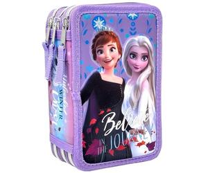 Clondo 3D Plumier Escolar Triple 44 Piezas - para Frozen Fan - Estuche 3 Cremalleras Lila con Lápices, Rotuladores y Accesorios - Idea Regalo Niña - Gadget Oficial