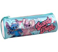 Clondo Estuche cilíndrico para niños, escuela o tiempo libre, portalápices cilíndrico, Stitch, Angel, Sonic, Stitch E Angel, Cierre de cremallera, 1010E-CLO