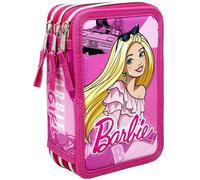 Clondo Estuche con 3 Compartimentos 3D para Niñas, para Barbie Fan, Triple Relleno, 44 Accesorios de Escuela, 3 Cremalleras, 20cm, Lápices de Colores, Rotuladores