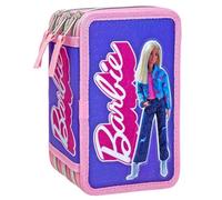 Clondo Estuche con 3 Compartimentos 3D para Niñas, para Barbie Fan, Triple Relleno, 44 Accesorios de Escuela, 3 Cremalleras, 20cm, Lápices de Colores, Rotuladores