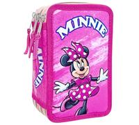 Clondo Estuche con 3 Compartimentos 3D para Niñas, para Minnie Fans, Triple Relleno, 44 Accesorios de Escuela, 3 Cremalleras, 20cm, Lápices de Colores, Rosa