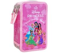 Clondo Estuche con 3 Compartimentos 3D para Niñas, para Princesas Disney Fans, Triple Relleno, 44 Accesorios de Escuela, 3 Cremalleras, 20cm, Lápices de Colores, Rosa
