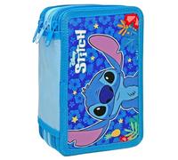 Clondo Estuche con 3 Compartimentos para Niñas y Niños, para Stitch Fans, Triple Relleno, 44 Accesorios de Escuela, 3 Cremalleras, 20cm, Lápices de Colores, Rotuladores