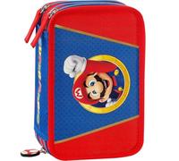 Clondo Estuche con 3 compartimentos para niños de Super Mario, 45 accesorios escolares, 3 cremalleras, set de papelería